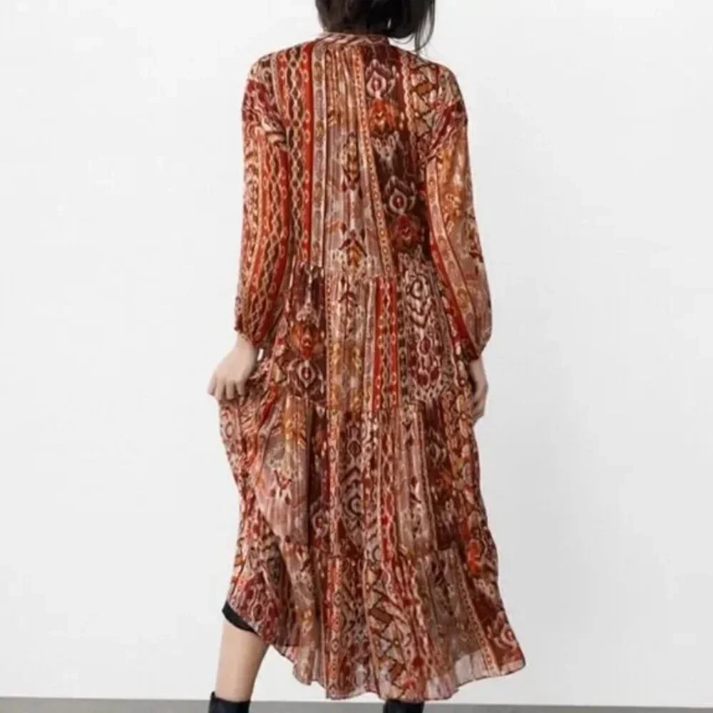 ZARA nwt GEOMETRIC PRINT METALLIC MIDI DRESS - M - Picture 8 of 17